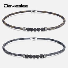 Davieslee-gargantilla Unisex de 1,5mm para hombre y mujer, collar de cuero con cadena de piedra de roca de Lava, longitud ajustable, DDNM19, 2019 2024 - compra barato