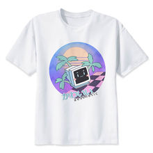 Vaporwave-Camiseta con estampado blanco para hombre, camisa informal de alta calidad con cuello redondo, moda de verano, M8163 2024 - compra barato