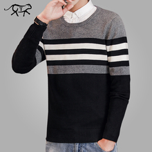 Suéter informal de manga larga para hombre, Jersey ajustado a rayas con cuello redondo, de retales, ropa fina de algodón, nueva marca 2024 - compra barato