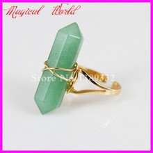 Anillo de dedo de Aventurina verde Natural, anillo de punto de rescate envuelto en alambre Real, Reiki Charka, anillo con drusa, 1 ud. 2024 - compra barato