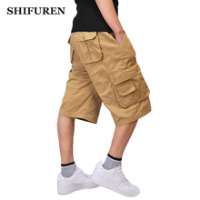 SHIFUREN Verão Mens Shorts Da Carga De Algodão Solto Baggy Shorts Macacões Militares Multi-bolsos Masculino Causal Praia Calças Curtas 2024 - compre barato