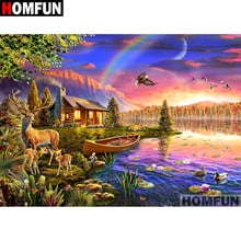 Homfun pintura de diamante "scenic lake", padrão diy, 5d, pintura de diamante, bordado, ponto de cruz, pintura completa de broca, a07026 2024 - compre barato