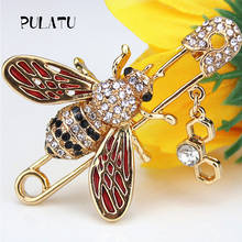 Pulatu Cute Honeybee Women Brooches Animal Shapes Crystal Red Green Bee Brooch Pins 63*48mm Badges For Clothes Female Brooches 2024 - buy cheap