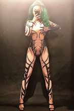 Women Men Couple New Sexy Skin Color Jumpsuit 3D Printed Black Totem Bodysuit Nightclub Party Celebrate Dancer Singer Stage Wear 2024 - buy cheap