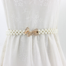 Novas senhoras de luxo strass cristal branco simulado pérola cinto feminino das mulheres elásticas fivela cintos para o vestido feminino 2024 - compre barato