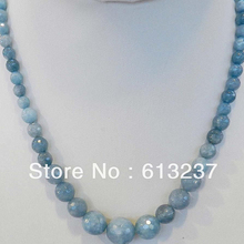 Fashion 6-14mm Faceted Round brazilian blue natural stone jades chalcedony dyed chain strand necklace for women 18inch GE1037 2024 - buy cheap