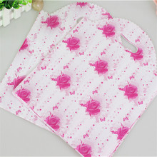 Hot Sale European Style Wholesale 50pcs/lot 25*35cm Pink Rose Large Shopping Plastic Bags Birthday Packaging Gift Bags 2024 - buy cheap