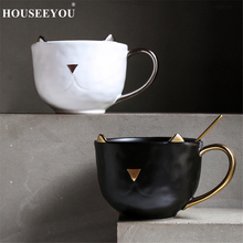 HOUSEEYOU Nordic Simple Cute Cat Style Coffee Cups Milk Mug Ceramic Porcelain Tea Cup Teacup Novelty White Black Cartoon Cat Mug 2024 - buy cheap