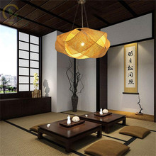 Новый китайский бамбуковый Плетеный тент из ротанга, подвесной светильник E27, Подвесная лампа для гостиной, отеля, ресторана 2024 - купить недорого