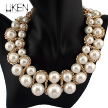 UKEN-Collar de pulsera con cadena dorada para mujer, Gargantilla con cuentas de gran tamaño, joyería llamativa para vestido, N1220 2024 - compra barato