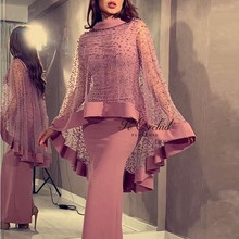 PEORCHI Satin Dubai Evening Dress With Cape Pearls Elegant Robe Mere De La Mariee Glamour Women Party Formal Dress 2019 Luxury 2024 - buy cheap
