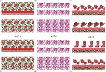 3 SHEETS / LOT Nail Art Water Transfers Stickers Nail Decals Stickers COW BOY CAP BOOTS BOW TIE FLOWER ROSE A073-075 2024 - buy cheap