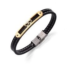 Fashion Gold Hollow Rectangle Man Leather Bracelets Stainless Steel Bracelets Bangles for Women Simple Wristband Jewelry 2024 - buy cheap