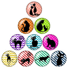 Novos animais gatos pretos 10 peças mistos 12mm/16mm/18mm/25mm de vidro redondo foto cabochão demonstração fundo plano achados zb0556 2024 - compre barato