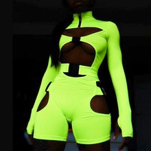 Sexy Novelty Playsuit Women O Neck Long Sleeve Sheath Catsuit Party  Nightclub Short Romper Bandage Jumpsuit 2024 - buy cheap