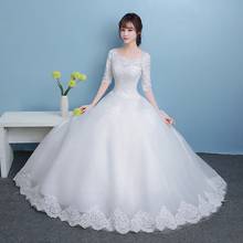 Beauty-Emily 2019 Princess Bride Simple White Wedding Dresses Scoop Short Sleeve Lace Up Lace Bridal Gowns Vestido de casamento 2024 - buy cheap
