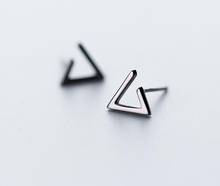 7mm*8mm 1pair 100% Real. 925 Sterling Silver Fine Jewelry Open Black Enamel Triangle Geometric Stud Earrings gtle2090 2024 - buy cheap