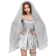 Disfraz de novia fantasma de belleza muerta para mujer, disfraces nupciales de cuerpo para Halloween, velo + vestido 2024 - compra barato