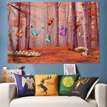 Романтический гобелен с изображением бабочек, натуральный лес, большой настенный гобелен хиппи, настенный гобелен в стиле бохо, декоративные гобелены, мандала 2024 - купить недорого