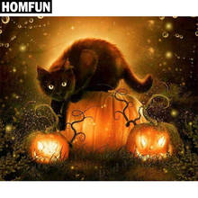 Алмазная 5D Вышивка HOMFUN, картина «Кот на Хэллоуин» с полными квадратными/круглыми стразами, вышивка крестиком, домашний декор, 5D Стразы 2024 - купить недорого