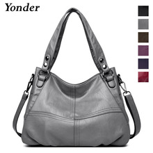 Yonder genuine leather shoulder bag female designer handbags women bags large capacity casual tote bag fashion ladies bags gray 2024 - buy cheap