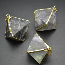 Colgantes de piedra en forma de pirámide de fluorita rombo verde Natural, joyería de moda de Color chapado en oro, Envío Gratis 2024 - compra barato