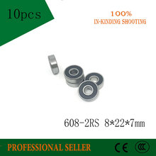 Rodamiento de ABEC-5 negro, 10 Uds., 608-2RS, 608RS, 608, 2RS, Doble tapa de sellado de goma, 8mm x 22mm x 7mm, 8x22x7mm 2024 - compra barato