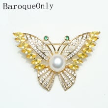 Baroqueonly freshwater natural white pearl  Gold Hardware green stone butterfly brooch for woman vintage style  jewelry BRE 2024 - buy cheap