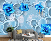 beibehang Custom wallpaper circle blue rose photo wallpaper mural TV background wall decorative painting papel de parede 2024 - buy cheap