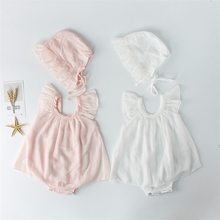 Summer Baby Girls Romper Chiffon Princess Flying-sleeve Dress Romper Sling Romper+hat Girls Party Romper Set 2024 - buy cheap