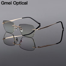 Gmei Optical Trendy Golden Titanium Alloy Men Rimless Glasses Frame With Gradient Grey Tint Plano Lenses And Black Border Q90250 2024 - buy cheap