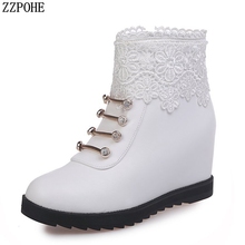 Women boots female winter platform warm ankle snow boots Woman Leather Slip On Casual High Heel Boots Ladies shoes Free Shipping 2024 - buy cheap