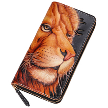 Genuine Leather Wallets Carving  The Lion King Purses Men Long Clutch Vegetable Tanned Leather Wallet Card Holder 2024 - buy cheap