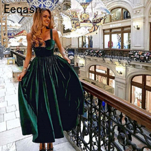 Vintage Tea Length Cocktail Dress Elegant Sweetheart Green Velvet Ladies Formal Party Gown Homecoming Dresses 2024 - buy cheap