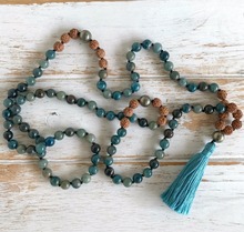 Colar de contas de mala mala, colar de apatite natural, amarrado à mão, yoga, joias, oração, borla, colares, meditação › boho mala, 108 2024 - compre barato