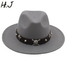 Sombrero de lana Vintage para hombre y mujer, sombrero Fedora de ala ancha, clóche de Iglesia, padrino, gorra de Jazz, cinturón de pirata SteamPunk, tamaño 56-58CM 2024 - compra barato