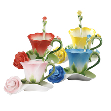 Лучший 3D в форме розы эмалированный керамический кофейный чай чашка с блюдцем ложка высококлассный фарфоровый стакан креативный подарок н... 2024 - купить недорого