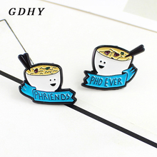 GDHY Lovely Smiling Face White Bowl Brooch Brooch Phiends Pho Ever blue Ribbon Food Lapel Cowboy Enamel Pin Friend Love 2024 - buy cheap