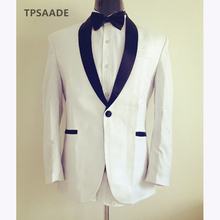 Custom Made Groomsmen White Suit black Lapel black pant 2 pieces Wedding men Suit Bridegroom Suits 2017 (Jacket+Pants+bow tie) 2024 - buy cheap