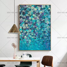 Hand painted abstract Blue Flowers Art Oil Painting On Canvas Wall Art Wall Adornment pictures Painting For Live Room Home Decor 2024 - buy cheap