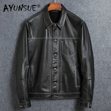 AYUNSUE Genuine Jacket Leather Men Short Vintage Autumn Cow Leather Jackets and Coats Motorcycle Veste Cuir Homme 1825 YY286 2024 - buy cheap