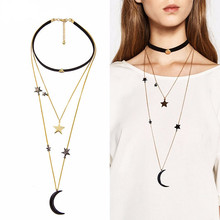 New Popular Choker Necklace Three Layers Alloy Stars Moon Necklaces for Women Fashion Jewelry 2024 - buy cheap