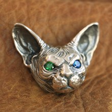 LINSION High Details 925 Sterling Silver Sphynx Cat Pendant Mens Biker Pendant TA113 JP 2024 - buy cheap