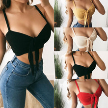 2019 Newest Hot Summer Bow Tie Camis Crop Tops Women Girls Sleeveless Strap Casual V neck Solid Short Tanks Tops Sexy Cami Vest 2024 - buy cheap