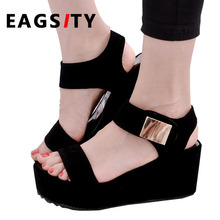 EAGSITY Platform Women wedges peep toe sandals elastic band slip on Mixed color fashion leisure beach sandals 2024 - buy cheap