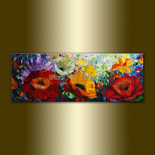 Pinturas de lona hechas a mano para decoración del hogar, pintura al óleo de flores, amapola, pintura abstracta de flores, cuchillo moderno 2024 - compra barato