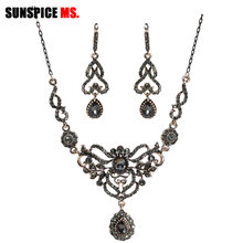 Sunspicems Bohemia Gray Rhinestone Bridal Wedding Jewelry Sets For Women Drop Earrings Necklace Sets Retro Gold Color Party Gift 2024 - buy cheap