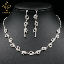 TREAZY Sparkling Crystal Bridal Jewelry Sets Silver Color Rhinestone Leaves Choker Necklace Earrings Set Wedding Jewelry Sets 2024 - buy cheap