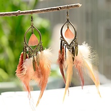 2019 Summer Vintage Bohemia Boho Feather Earrings For Women Ethnic Hippie Water Drop Alloy Tassel Long Earrings Oorbellen 2024 - buy cheap