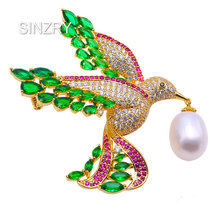 SINZRY NEW DIY Natural pearl brooch pin lucky bird cubic zircon party suit lady brooches Hot jewelry accessory 2024 - buy cheap